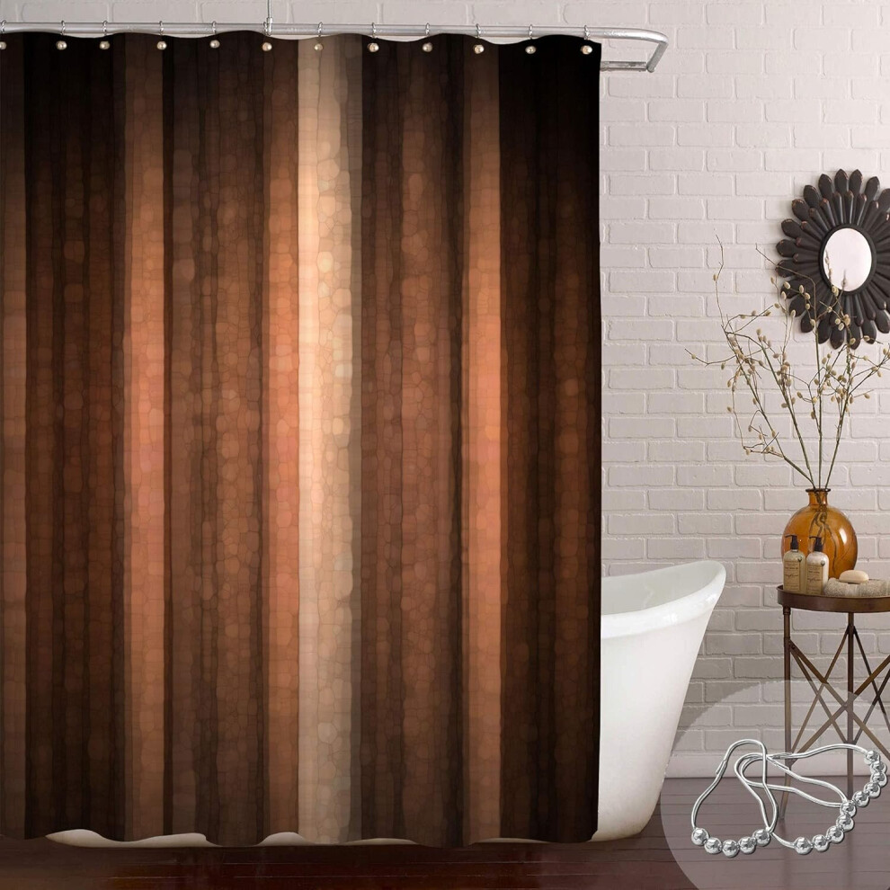 Brown Striped Shower Curtain, Orange Copper and Pale Peach Abstract Fall Cool Glass Texture Vintage Ombre Design, 72x72