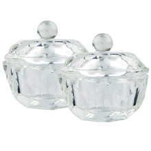 2Pcs Clear Nail Art Acrylic Liquid Powder Dish Bowl Glass Crystal Cup Glassware with Lid for Nail Art Manicure Care Tools