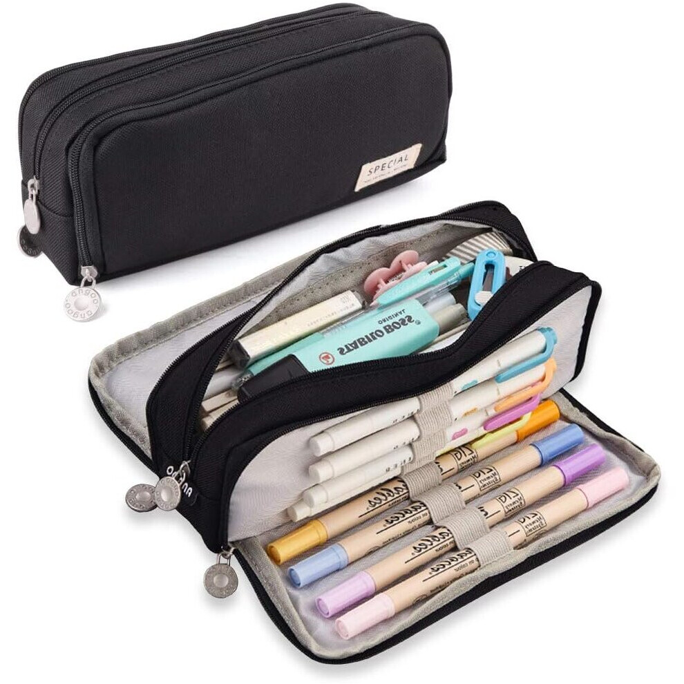 Tianfu Black Large Pencil Case 4 Compartments Pencil Pouch Big Capacity Pencil Bag Oxford Storage Pen Bag Cosmetic Makeup Pouch For Women