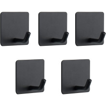 Adhesive Hooks- Heavy Duty Bathroom Wall Hooks Waterproof Stainless Steel Towel Hangers Stick on Wall Clothes Holders, 5 Pack (Matte Black)