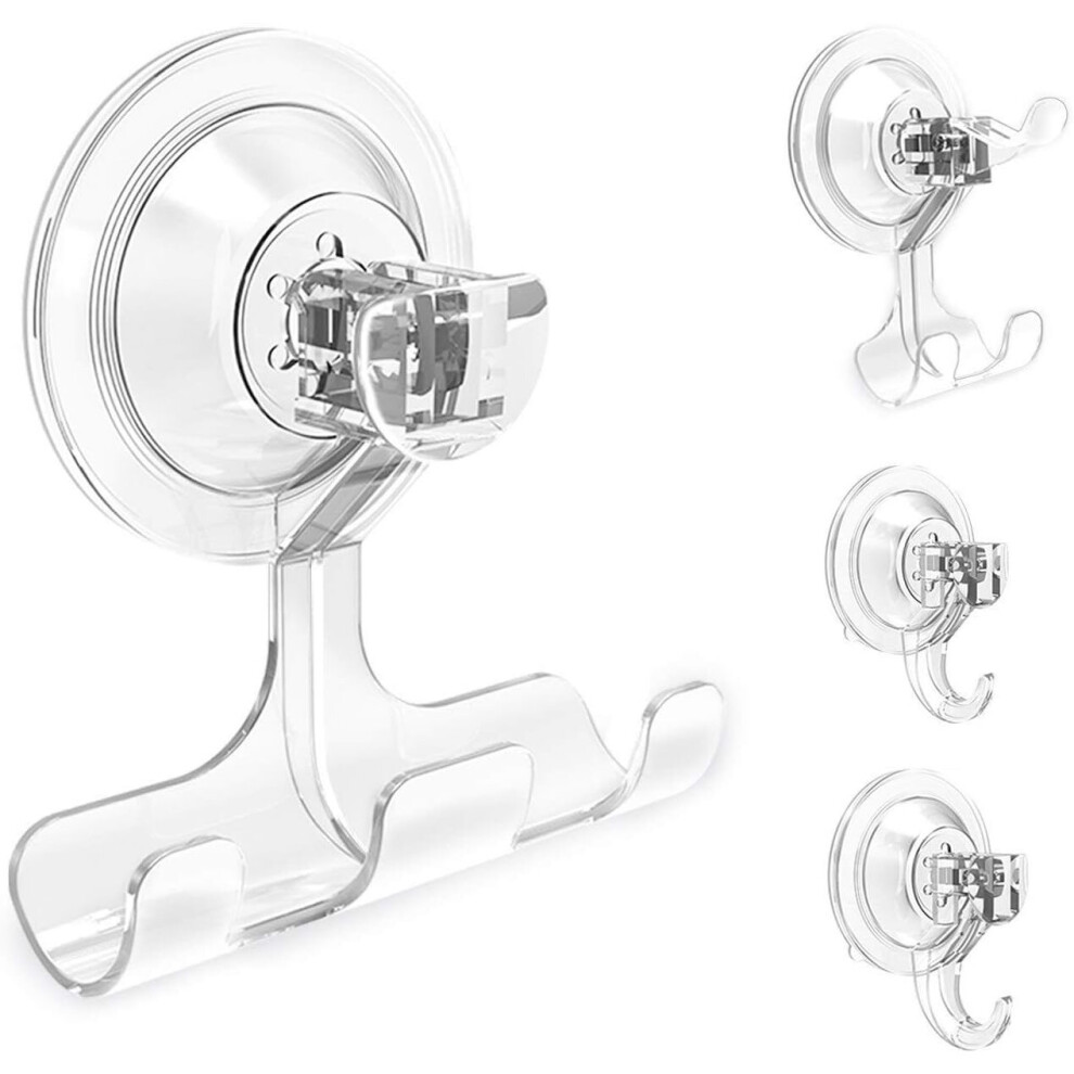 Suction Cup Hooks, Reusable Waterproof Shower Hook, 4Pcs Vacuum Suction Hooks - Razor Holder - Wreath Hook - Multi-Use For Bathroom Kitchen Office 7770197717496