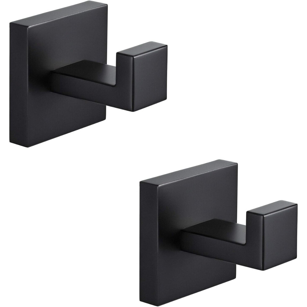 Towel Robe/Coat Clothes Hook Matte Black SUS304 Stainless Steel Square Hanger Wall Hooks Heavy Duty for Bath Kitchen Bedroom Garage 2 Pack-image-OPC-PCFCMQM-NEW