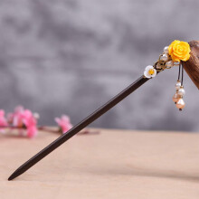 TOP SEWING Wooden Hair Pins 7" Chinese Yellow Flower Hair Sticks For Long Hair Buns