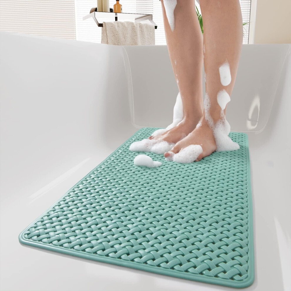 Tianfu Bathtub-Mat Non Slip With Suction Cups And Drain Holes, Machine Washable Shower Mat Anti Slip Bath Mat For Tub For Kids (14"X27" Green)