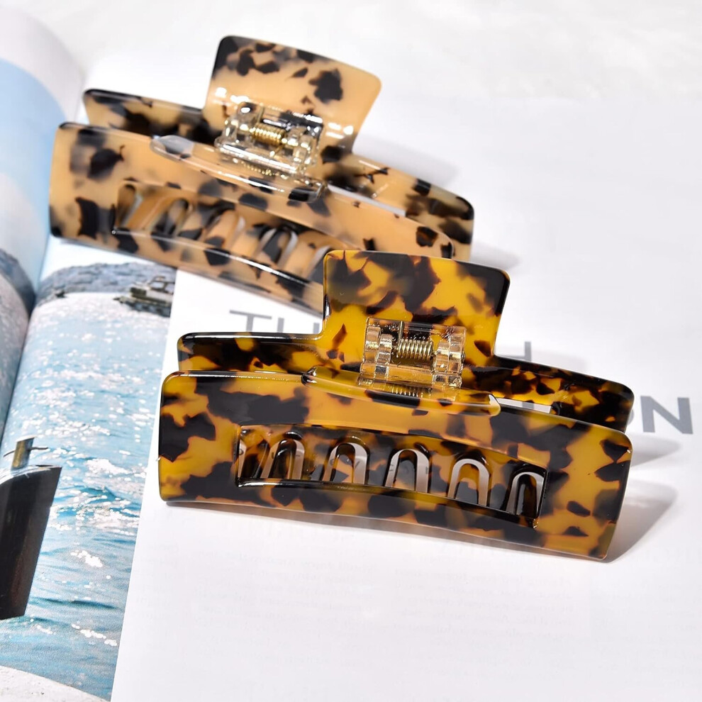 Hair Claw Clips, Big 4 Inch Tortoise Hair Banana Barrettes, Acrylic French Jaw Clips for Women Girls Leopard Print(2 Packs)-image-OPC-PCFCN65-NEW