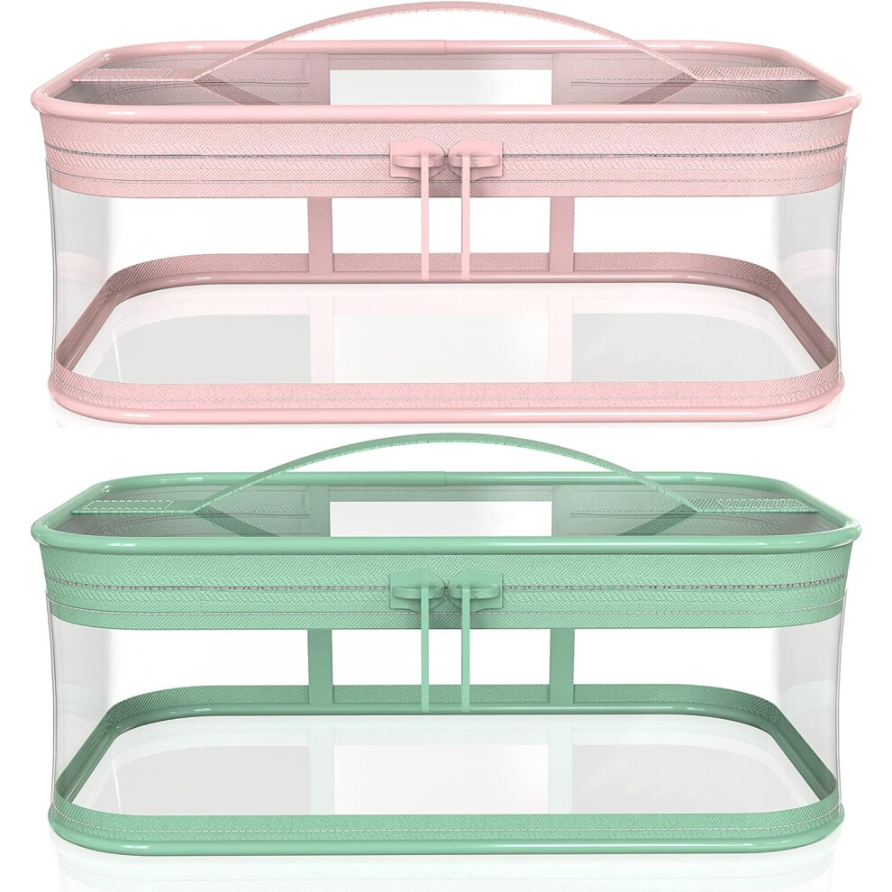 Tianfu 2 Pcs Transparent Makeup Bag Zipper Waterproof Portable Travel Storage Pouch