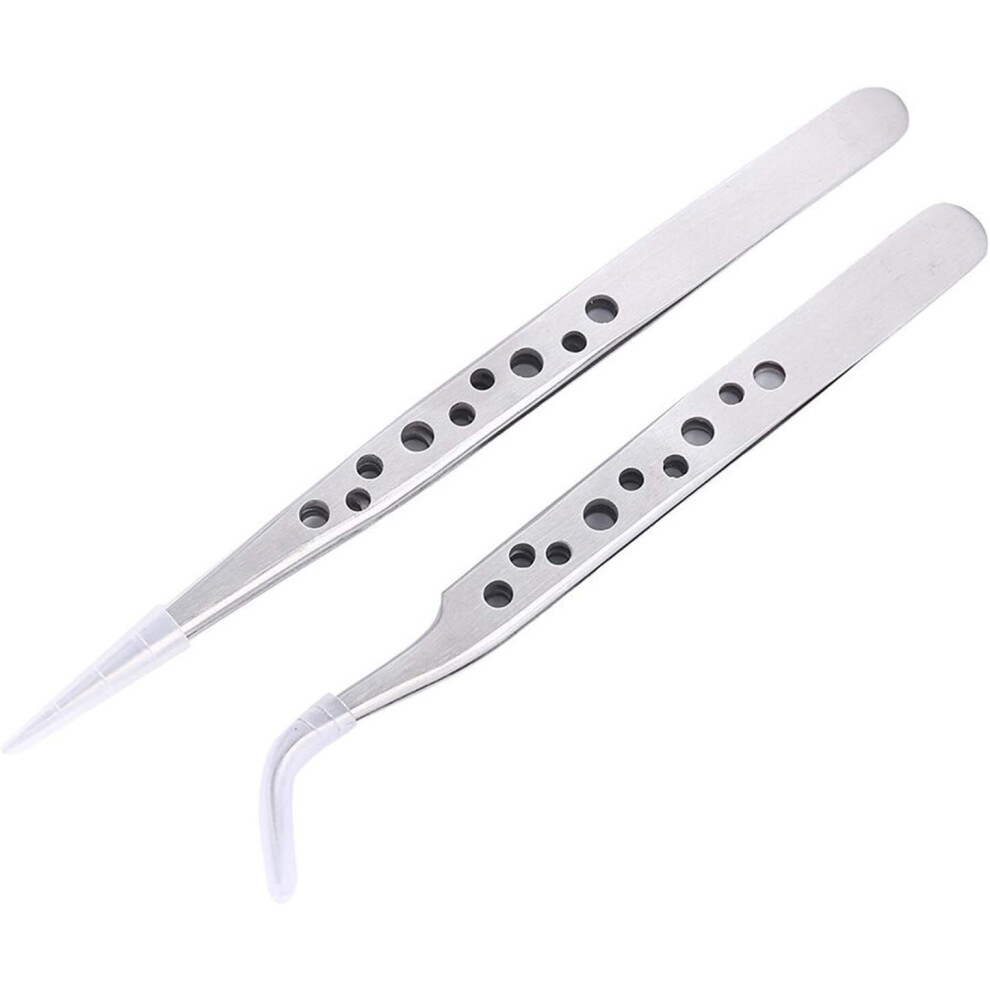 Professional Tweezers Two-Piece Electronics Industrial Anti-Static Curved Straight Tip Precision Stainless Forceps Phone Repair Hand Tools2pcs 7770197723718