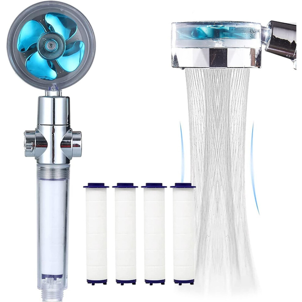 High Pressure Handheld Showerhead With Filters Vortex Hydro Jet Turbo Propeller 360 Degrees Rotating Easy Install(I-Blue) 7770197718677