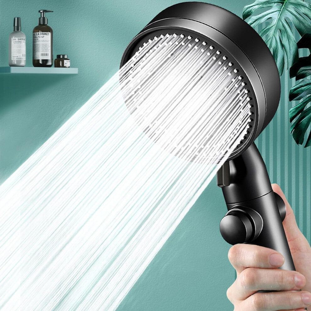 5 Functions Shower Head Shower Head with Handheld High Pressure-Full Body Coverage Powerful Rain Hard Water Softener Filtered Shower Head (Black)