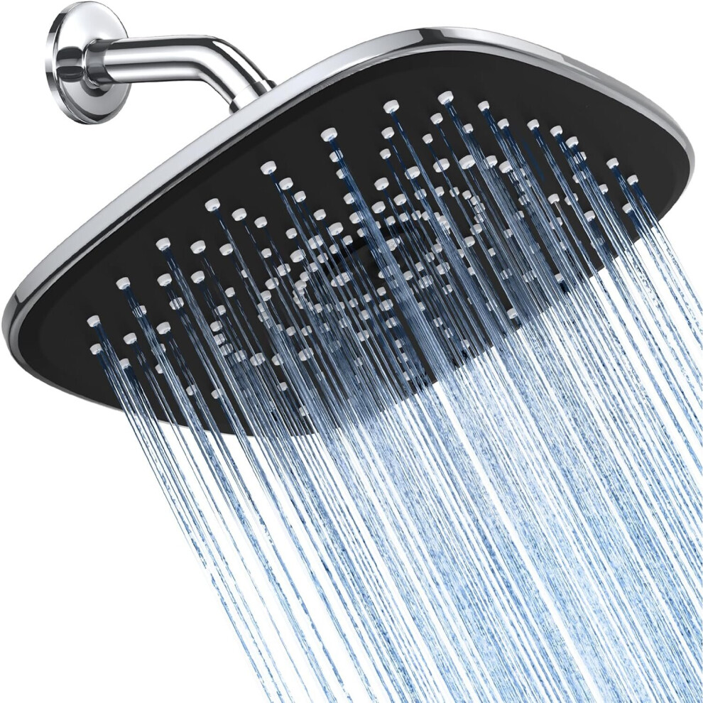 High Pressure Rain Shower Head Rectangle- Wide Coverage Rainfall Style Water Spray - Adjustable Showerhead with Anti-Clog Nozzles - Chrome Black-image-OPC-PCFCP99-NEW