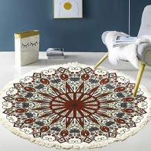Hand Woven Cotton Round Rug Mandala Pattern Bohemian Vintage Style With Pompoms Machine Washable Bedroom Hallway Living Room Coffee Table 60cm