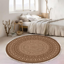 Round Woven Cotton Rug, Bohemian Mandala Rug with Fringes, Non-Slip Living Room Bedroom Rug (60 cm, Brown)