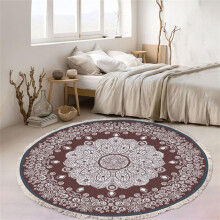 Round Woven Cotton Rug, Bohemian Mandala Rug with Fringes, Non-Slip Living Room Bedroom Rug (60 cm, Brown 2)
