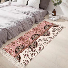Woven Cotton Rug, Bohemian Rug with Fringe, Woven Rug, Home Geometric Rugs Modern Design Non-Slip Washable (50x80 cm,Red Brown)