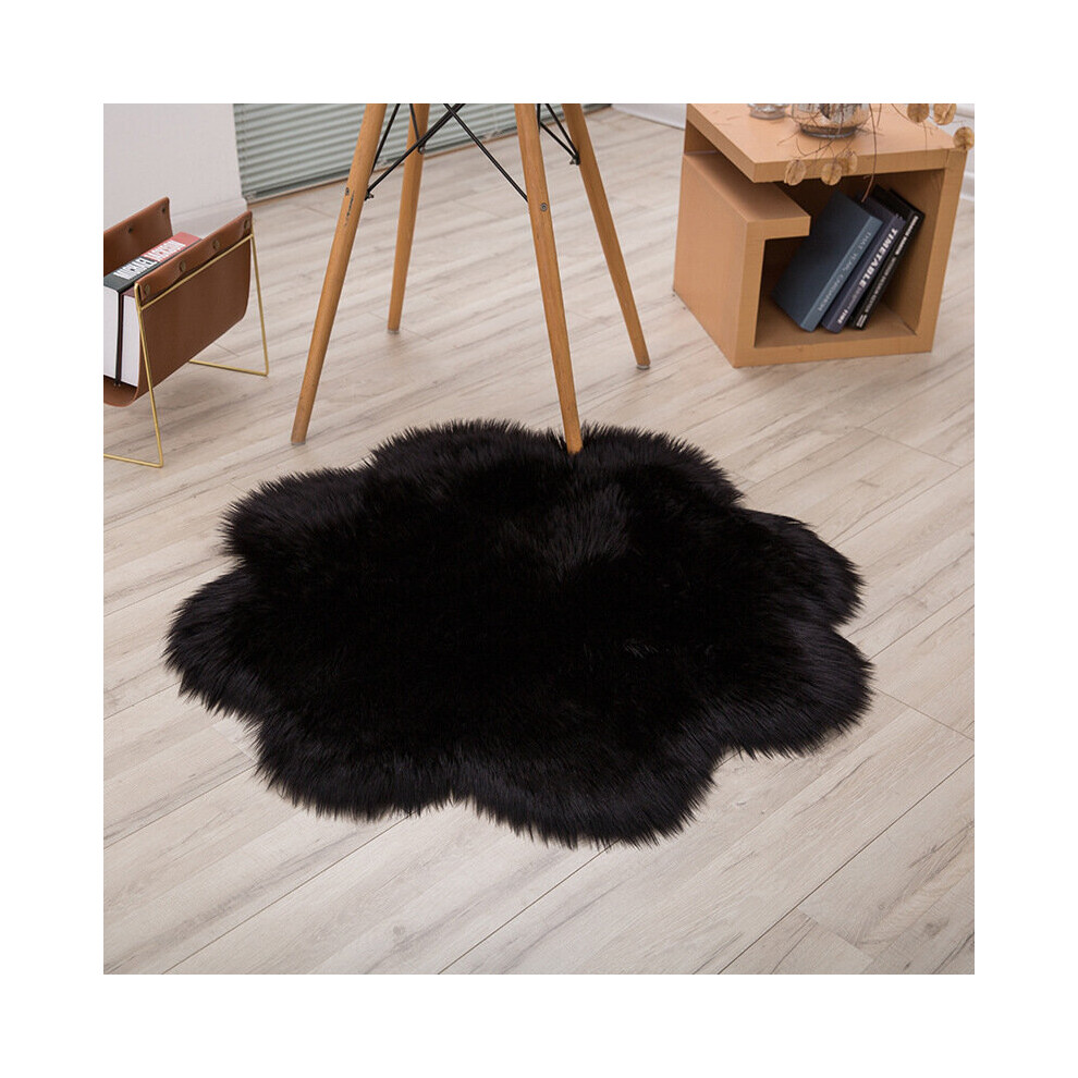 Faux Sheepskin Wool Rug, Fluffy Soft Synthetic Sheepskin Luxury Wool Sofa Rug Cushion Decorate Your Living Room and Bedroom (45cm,Black)-image-OPC-PCFCPR5-NEW