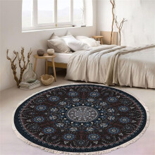 Round Woven Cotton Rug, Bohemian Mandala Rug with Fringes, Non-Slip Living Room Bedroom Rug (60 cm, Blue 2)