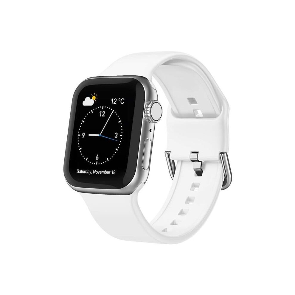 Sport Band Compatible with Apple Watch Bands 49mm 45mm 44mm 42mm, Soft Silicone Wristbands Replacement Strap with Classic Clasp for Women Men-White-image-OPC-PCFCPSK-NEW