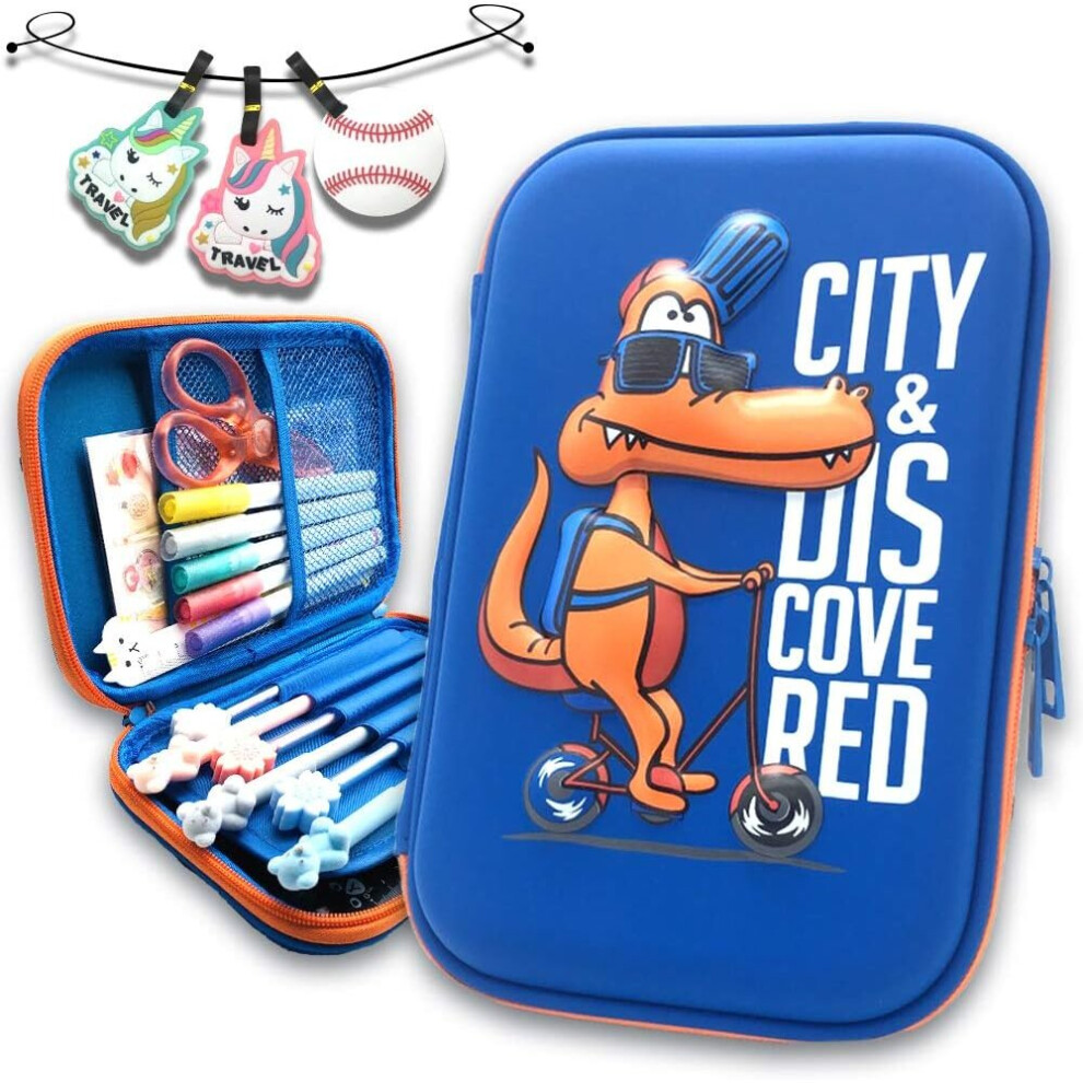 Photos - Pen TIANFU Boys cil Case For School Zipper  Bag Holders Cute Embossed Hardtop Stationery Box Dinosaur Bike 
