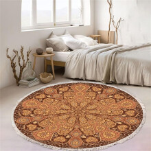 Round Woven Cotton Rug, Bohemian Mandala Rug with Fringes, Non-Slip Living Room Bedroom Rug (60 cm, Orange)