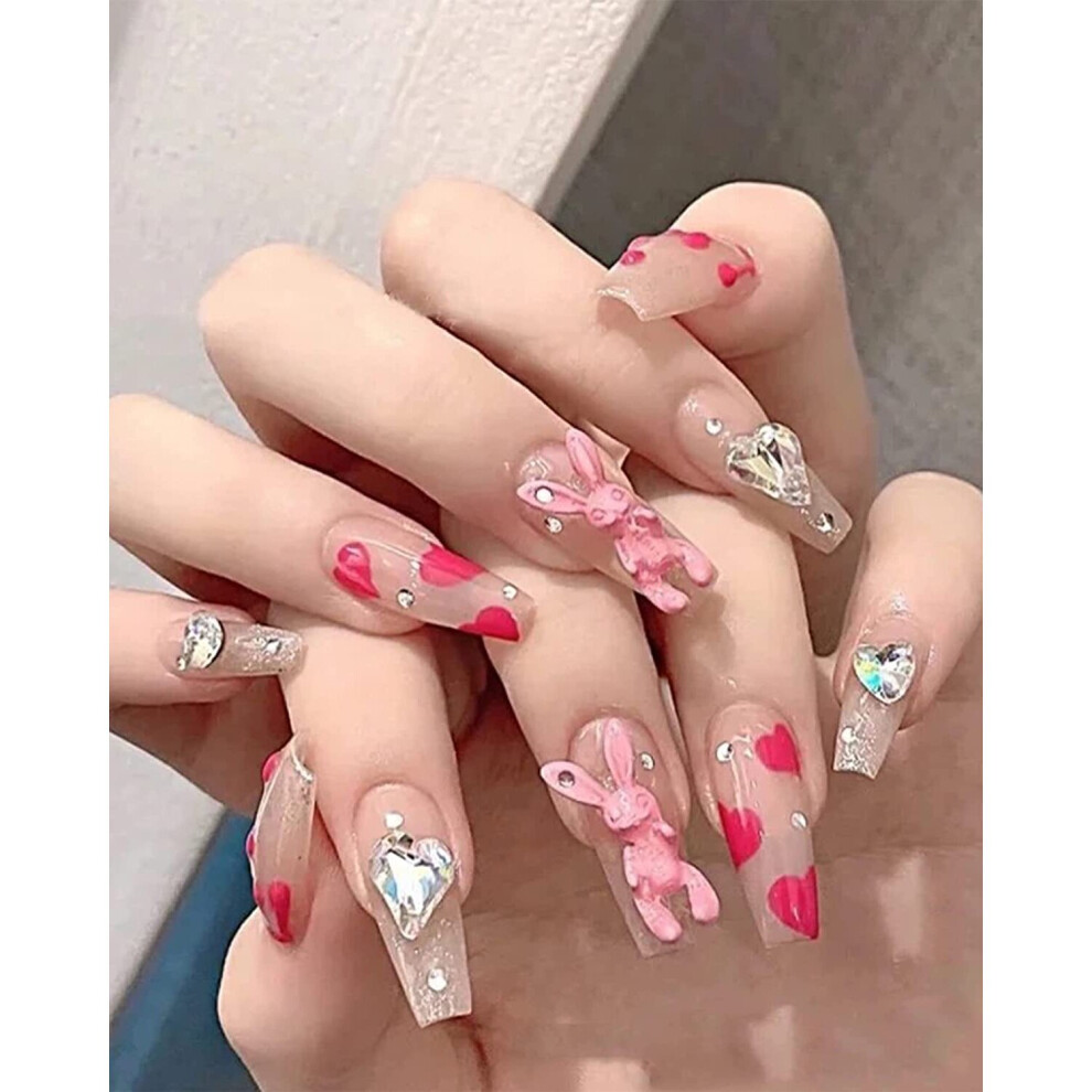 Tianfu 24 Pcs Press On Nails Medium With Designs, Coffin Acrylic False Nails,Ballerina Artificial Glue On Nails