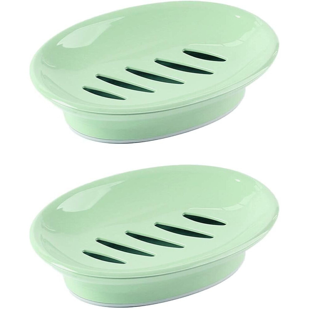 2-Pack Soap Dish with Drain Soap Holder Easy Cleaning Soap Saver Dry Stop Mushy Soap Tray for Shower Bathroom Kitchen(Green)-image-OPC-PCFCPWB-NEW