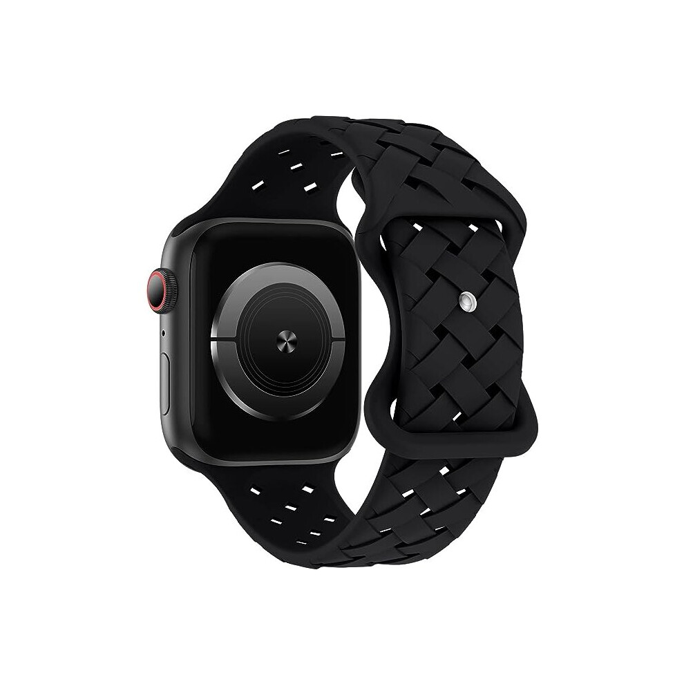 Silicone Braided Weave Bands Compatible with Apple Watch 42mm 44mm 45mm 49mm, Replacement Silicone Sport Breathable Strap for  Women Men-#Black-image-OPC-PCFCPTR-NEW
