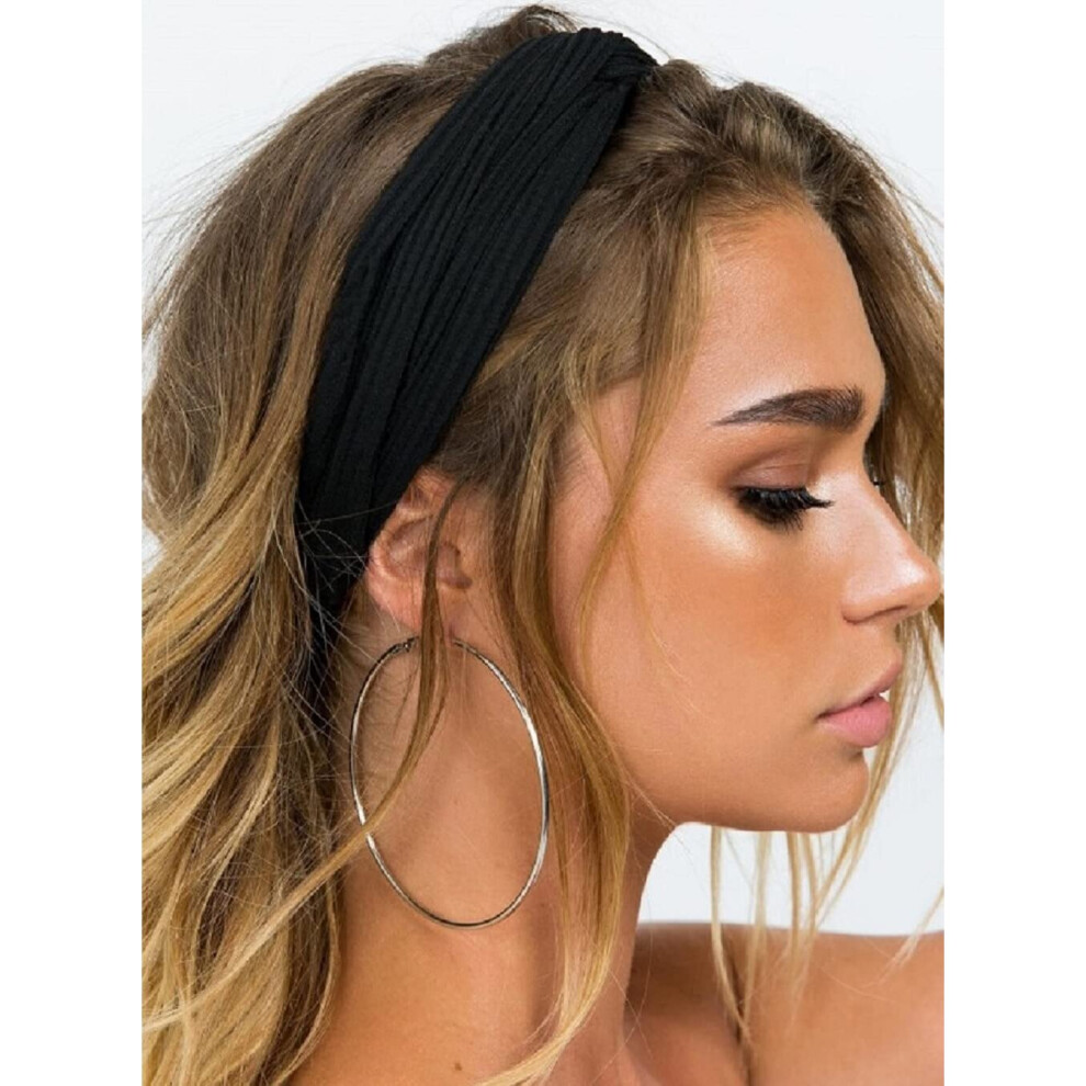 Tianfu Unisex Black Headbands For Women Twist Knotted Boho Stretchy Hair Bands For Girls Criss Cross Turban Plain Headwrap Yoga 8Pcs