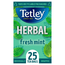 Tetley Herbal Fresh Mint 25 Compostable Tea Bags 50g ( pack of 6 )
