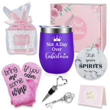 Retirement Gifts For Women Insulated Wine Glasses + If You Can Read This Sock + Wine Stopper - Purple