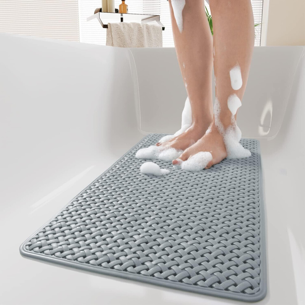 Tianfu Bathtub-Mat Non Slip With Suction Cups And Drain Holes, Machine Washable Shower Mat Anti Slip Bath Mat For Tub For Kids (14"X27" Gray)