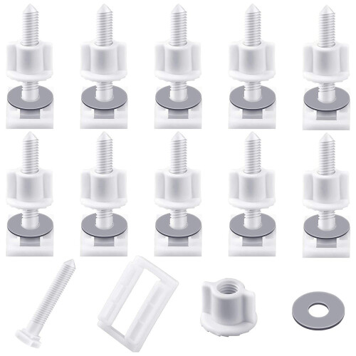 10 Pieces White Plastic Toilet Seat Screws and Nuts with Rubber Washers