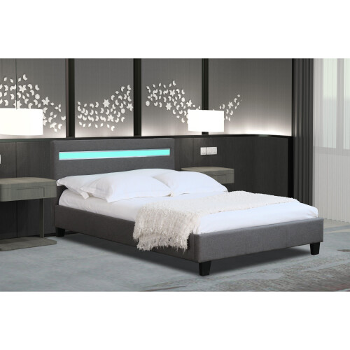 Comfy Living (3ft Single, No Mattress) Dark Grey Fabric Modern Bed Frame With LED 3ft 4ft 4ft6 5ft