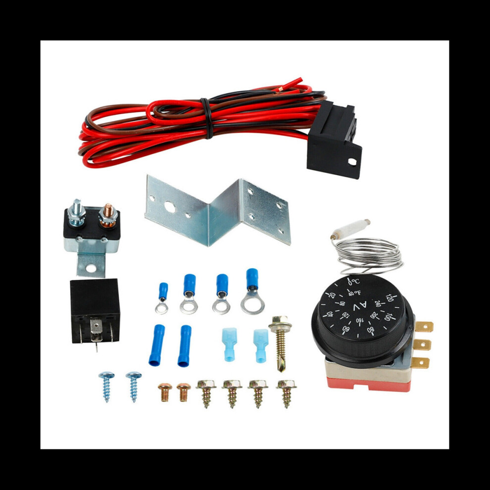 12V Electric Radiator Fan Thermostat Controller Kit Cooling Fan Wiring Relay Wire Kit For Car Truck 4763299503176