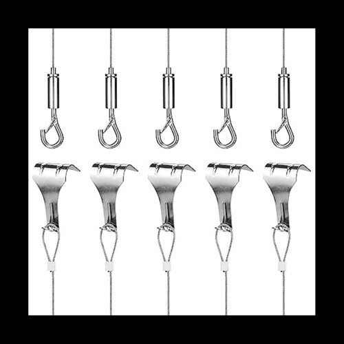 5Pcs Picture Hanging Wire Kit, 2M x µ1.5mm Stainless Steel with Wire Adjustable Hook and Rail