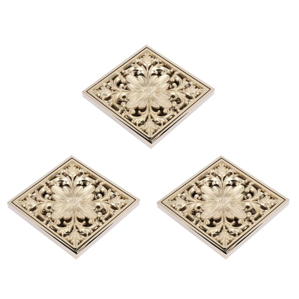3X Gold Square Floor Drain Shower Ground Drainer With Strainer Filter Drainage Clean For Bathroom Washroom 4763299575739
