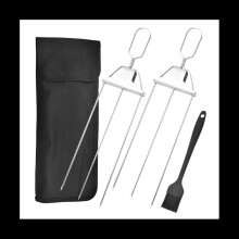 Pinchos para brochetas,Pinchos de 3 pulgadas para asar,Pincho de acero inoxidable,con barra de empuje Pincho de metal reutilizable