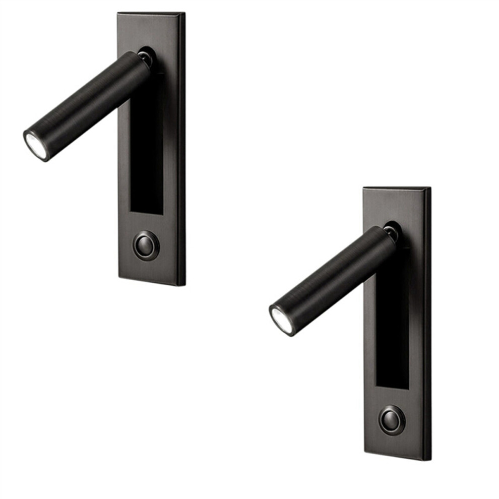 2X Reading Lights,Headboard Wall Light Reading Light Recessed Push Switch Wall for Living Room, Bedroom Black