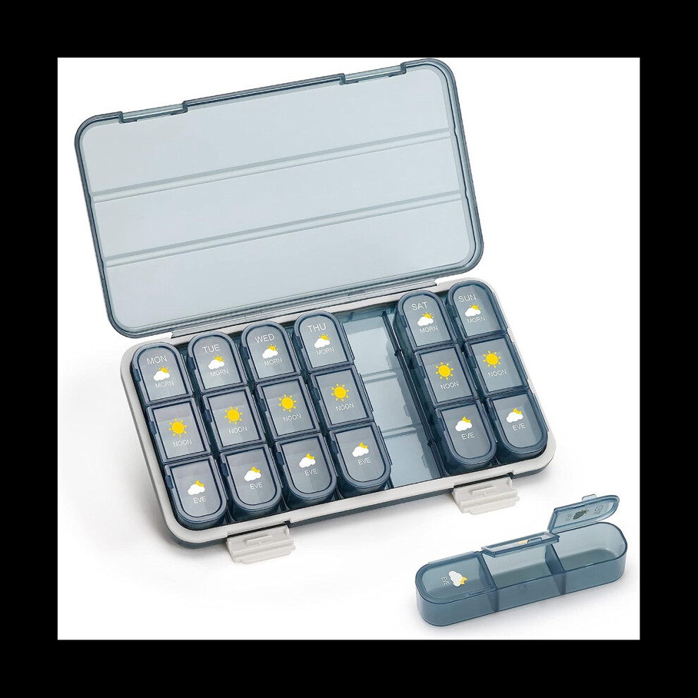 Tlily Pill Organizer 3 Times A Day, 7 Day Pill Box - Weekly Travel Pill Container, Medicine Dispenser Vitamins Case, Blue