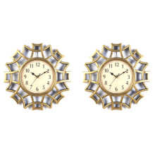 2X Abstract Wall Clock Nordic Vintage Numeral Geometric Wall Clock Quartz Mordern Home Design Gold