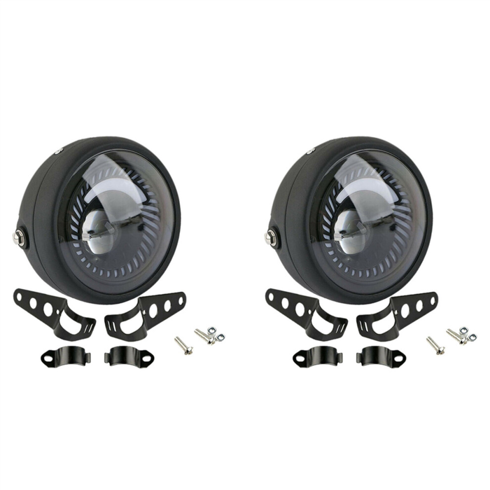 2X Motorcycle Cafe 6.5 Inch Led Headlight Spiral Side Mount Bracket White 4763299513830