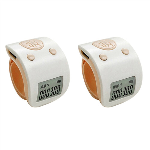 2X Mini Digital LCD Electronic Finger Ring Hand Tally Counter 6 Digit Rechargeable Counters Clicker-White