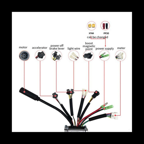 Electric Bicycle KT-22A Controller 36V/48V 9 Tubes Square Wave SM Connector Controller with Double Headed Light Line 2