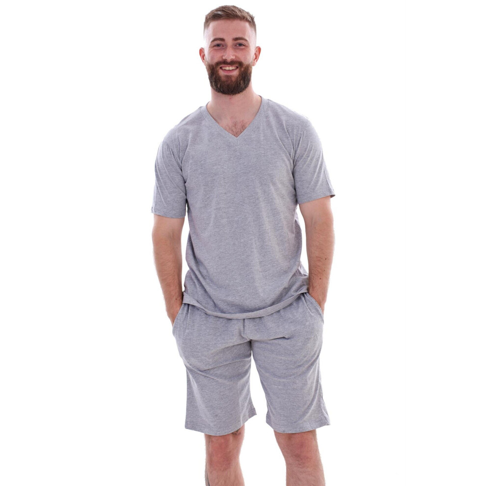 (Grey, M) Malay Plain Pyjama Set Shorts V-Neck Loungewear T-Shirt Nightwear