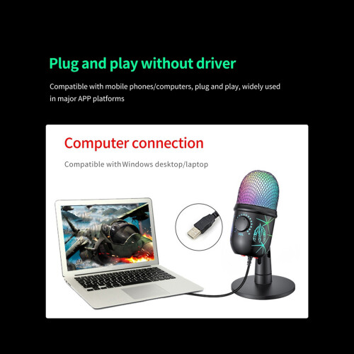 USB Condenser Microphone with Noise Cancellation USB Gaming Microphone for Pc Computer Laptop Video Singing Recording 2