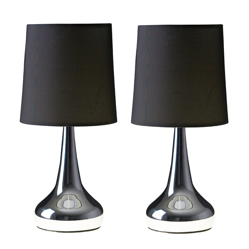 Teardrop Pair of Silver Table Lamp Touch On/Off Dimmable