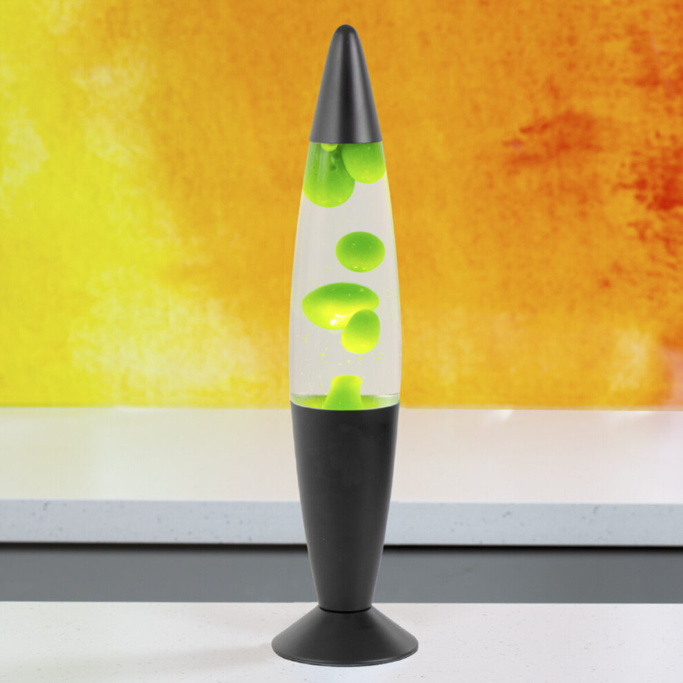 Global Gizmos 48819 Black And Green Lava Lamp / Black Base Colour / Retro Nostalgia / Relaxing Mood Light / 16 Inch Height