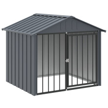 vidaXL Dog House Dog Kennel with Roof Dog Cage Crate Black Galvanised Steel