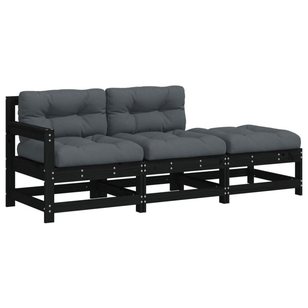 vidaXL Garden Lounge Set Outdoor Sofa Set 3 Piece with Cushions Black Solid Wood