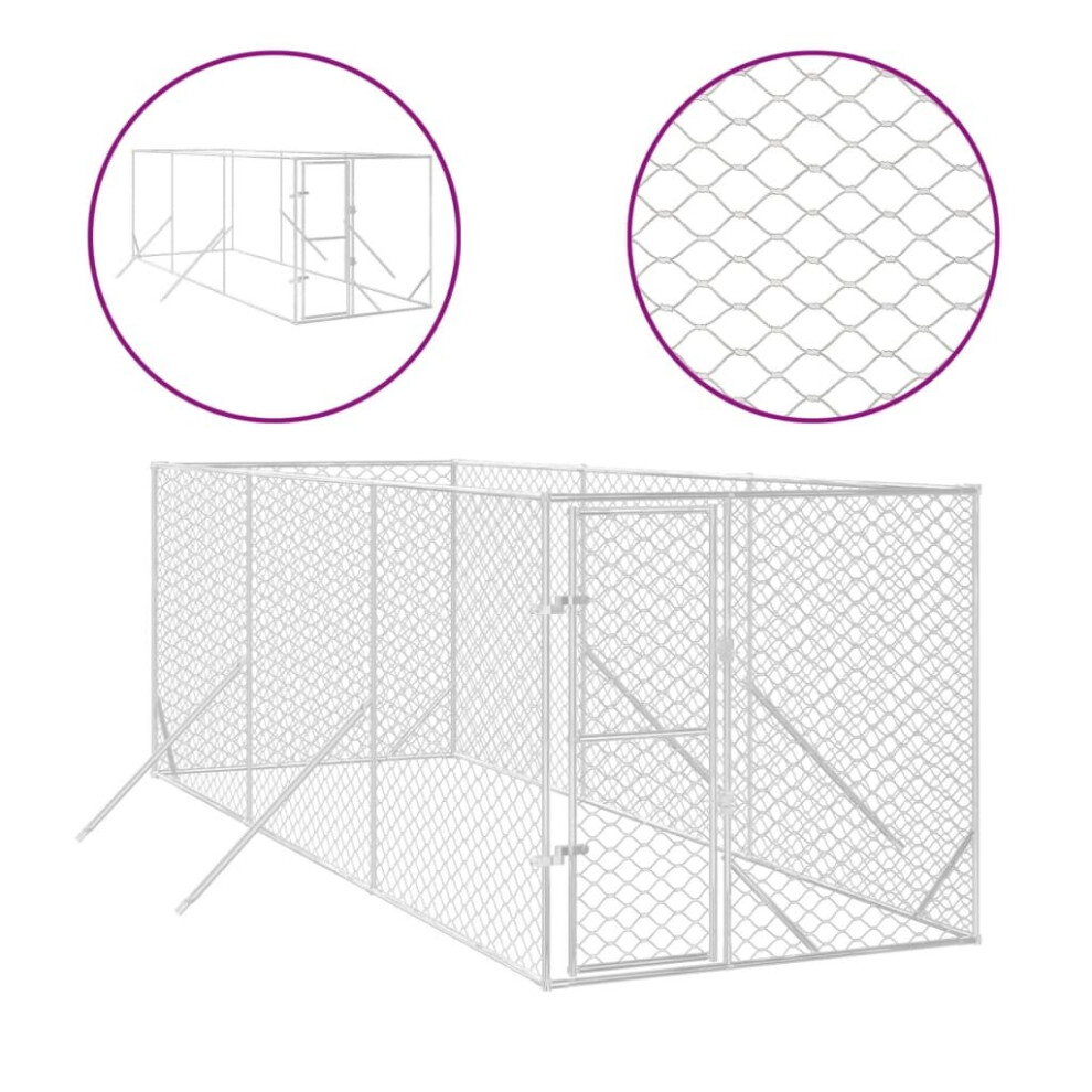 (2 x 6 x 2 m) vidaXL Outdoor Dog Kennel Pet Cage Dog House Pet Crate Silver Galvanised Steel