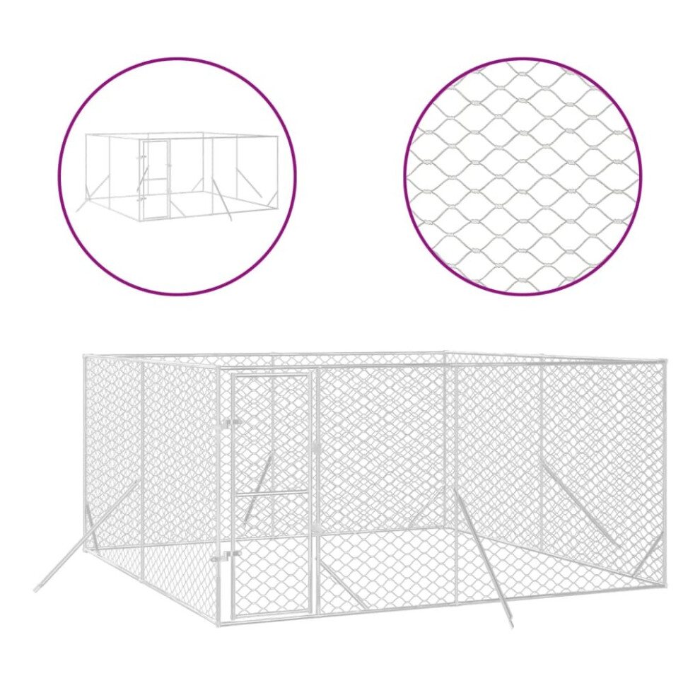 (4 x 4 x 2 m) vidaXL Outdoor Dog Kennel Pet Cage Dog House Pet Crate Silver Galvanised Steel